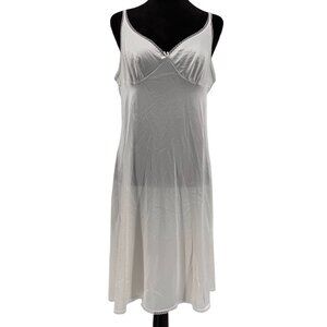 Vintage Babydoll Slip Dress Womens M White Lace Trimmed Satin Adjustable Straps‎